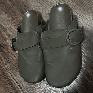 Zara Olive Green Buckle Slide Clogs